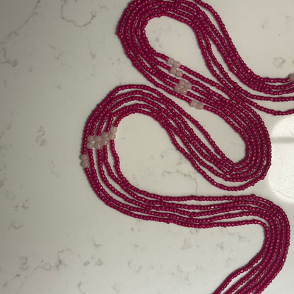 Ga – Hot Pink Waist Beads with Rose Quartz