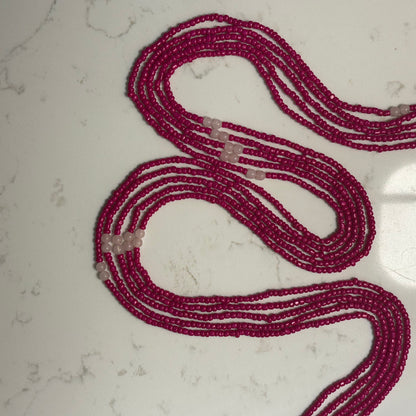 Ga – Hot Pink Waist Beads with Rose Quartz