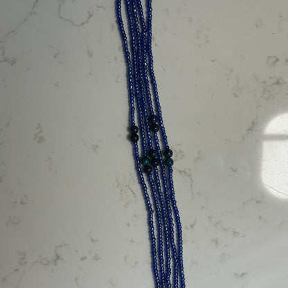 Sango – Dark Blue Waist Beads with Aqua Dyed Tiger’s Eye