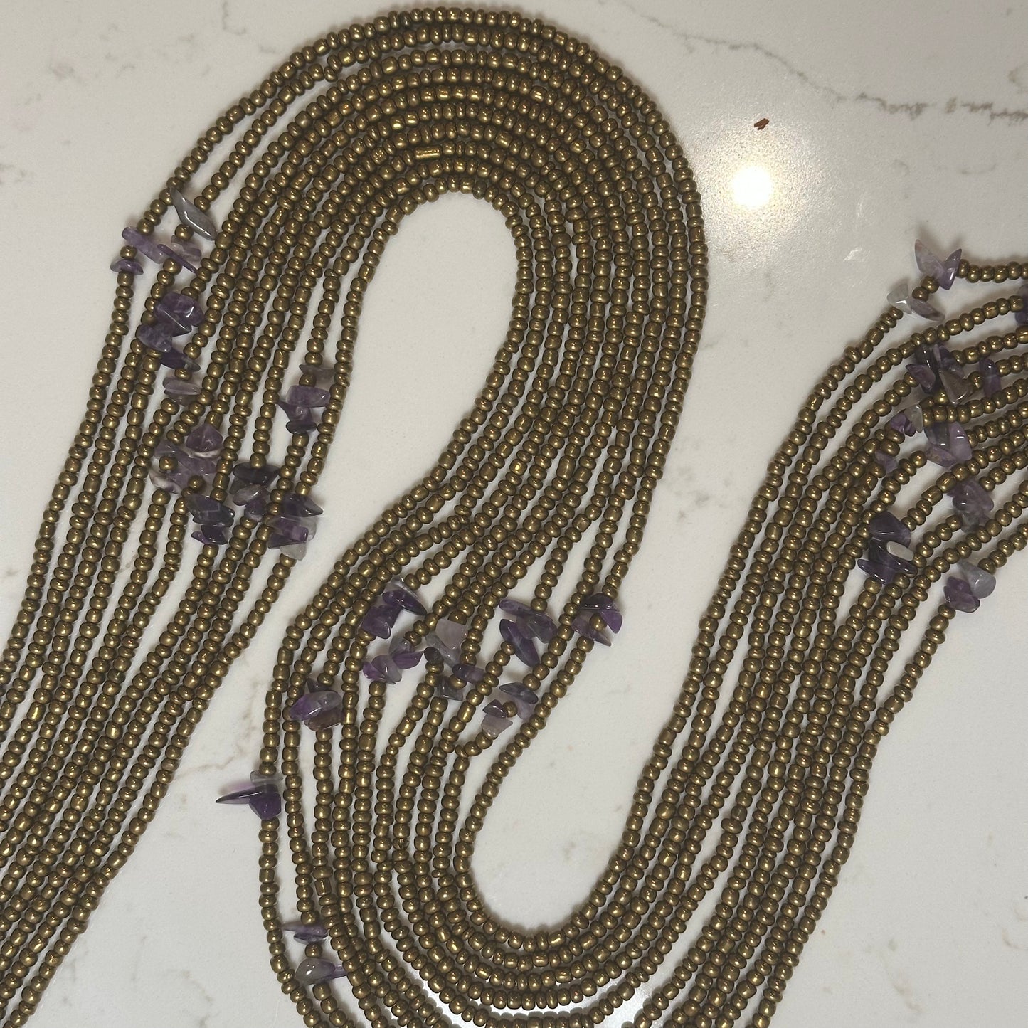 Zenata – Gold Tie-on Waistbeads  with Amethyst