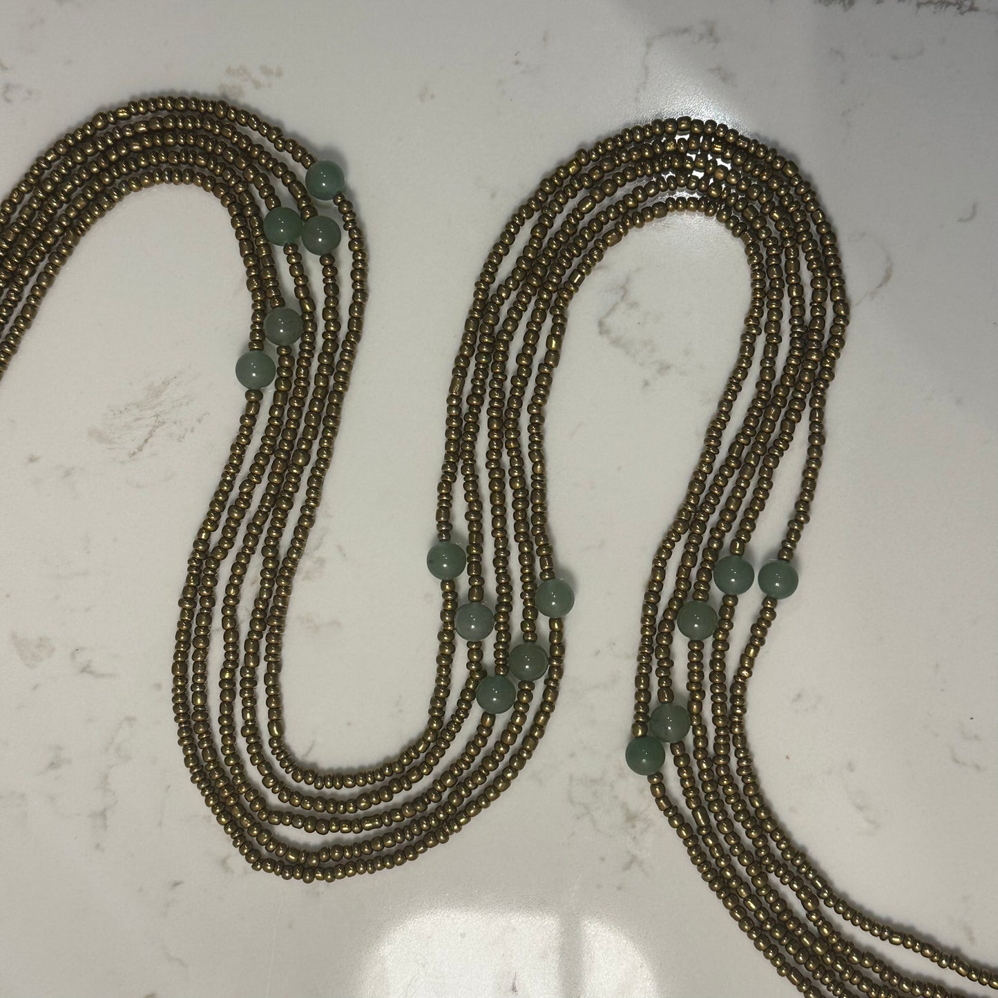 Shawia – Gold Tie-on Waist Beads with Jade