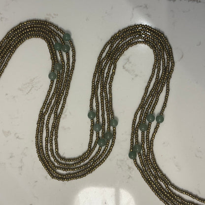 Shawia – Gold Tie-on Waist Beads with Jade