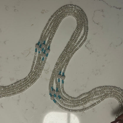 San – Clear & Blue Tie-on Waistbeads with Rose Quartz