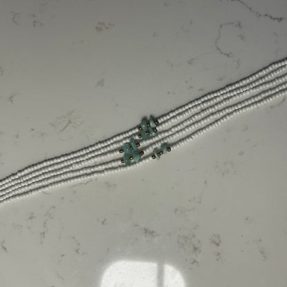Yao – White & Gold Tie-on Waistbeads with Green Moonstone Nuggets
