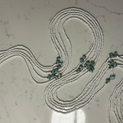 Yao – White & Gold Tie-on Waistbeads with Green Moonstone Nuggets
