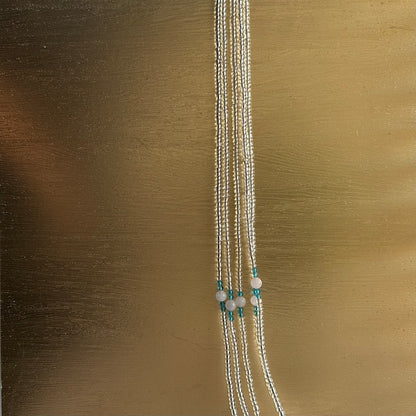 San – Clear & Blue Tie-on Waistbeads with Rose Quartz