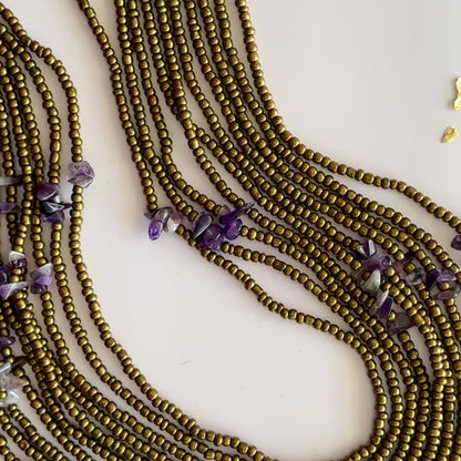 Zenata – Gold Tie-on Waistbeads  with Amethyst