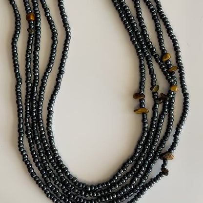 Tumbuka – Carbon Grey Tie-on Waistbeads with Tiger’s Eye