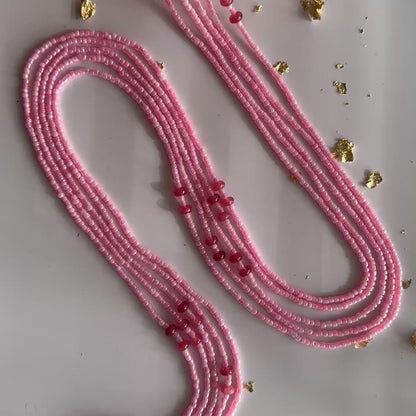Mossi – Baby Pink Tie-on WaistBeads with Strawberry Butted Jade
