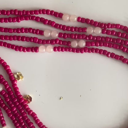 Ga – Hot Pink Waist Beads with Rose Quartz