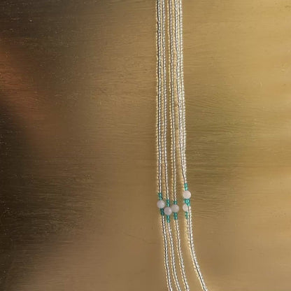 San – Clear & Blue Tie-on Waistbeads with Rose Quartz