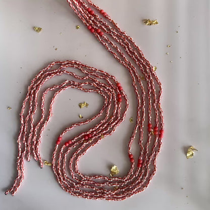 Fon – Orange & White Waist Beads with Coral