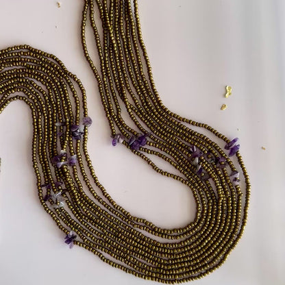 Zenata – Gold Tie-on Waistbeads  with Amethyst