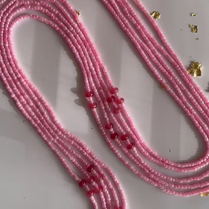Mossi – Baby Pink Tie-on WaistBeads with Strawberry Butted Jade
