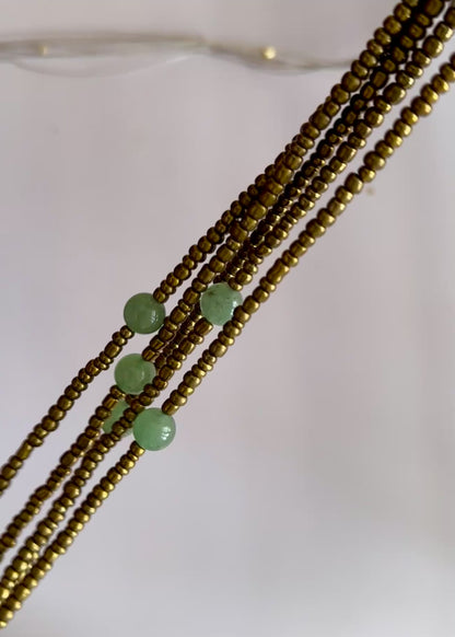 Shawia – Gold Tie-on Waist Beads with Jade